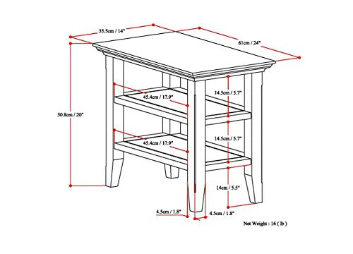 SIMPLIHOME Acadian SOLID WOOD 14 inch wide Rectangle Rustic Contemporary Narrow Side Table in Brunette Brown with Storage, 2 Shelves, for the Living Room and Bedroom - WoodArtSupply