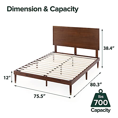 ZINUS Raymond Adjustable Wood Platform Bed Frame – Solid Acacia with Mid-Century Elegance, King Size - WoodArtSupply