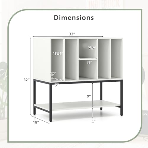 Giantex Record Player Stand with Charging Station, Turntable Stand with Storage Shelves Hold Up to 150+ Albums, Record Player Table with Metal Frame, Vinyl Record Storage for Music Living Room, White Giantex