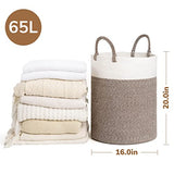 INDRESSME Tall Wicker Laundry Basket, Large Woven Clothes Hamper for Bedroom, Bathroom, Living room, Tall Nursery Hamper for Blankets, Toys, 16 x 20 inches White & Brown INDRESSME
