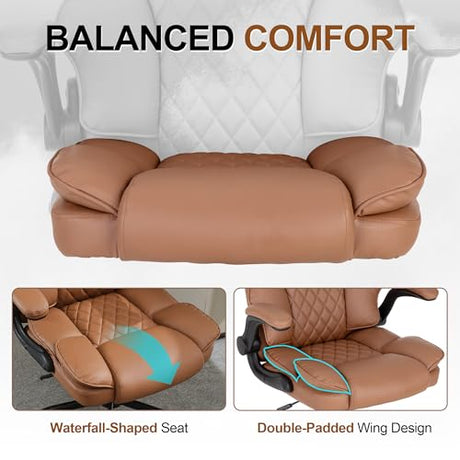 BOWTHY Office Desk Chair,Mid Back Executive Leather Chair,Ergonomic Home Computer Chair,Modern Conference Room Chairs with Adjustable Flip-Up Arms and Rocking Function (Brown) BOWTHY