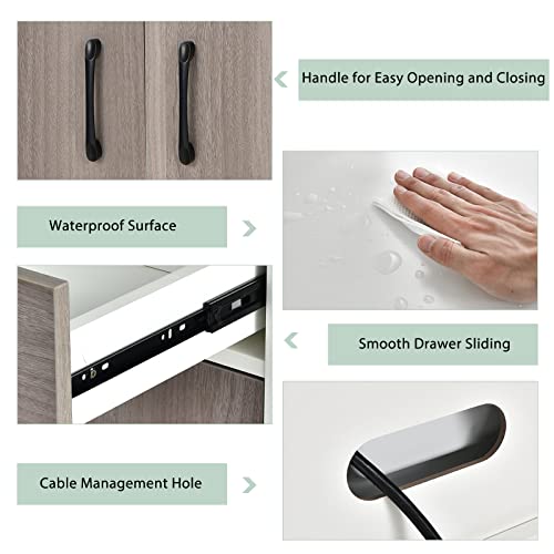 Giantex Pantry Organization and Storage, Tall Buffet Hutch Cabinet with Drawer Cabinet Shelf, High Cupboard Sideboard, Stationary Microwave Stand, Wood Countertop (White & Natural) Giantex