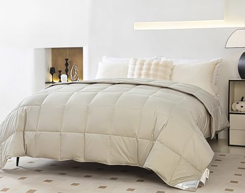 Eastwarmth Lightweight Goose Down Comforter Cooling Blanket Duvet for Summer/Warm Weather, 100% Cotton Cover Grey,Full/Queen Size(90x90inch) Eastwarmth