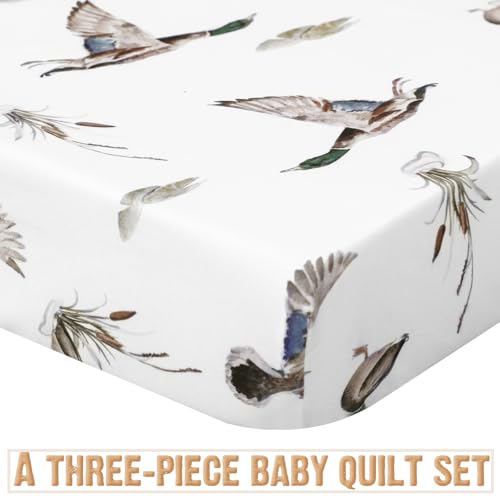 CroBlissful 3 Pieces Mallard Duck Nursery Crib Bedding Set for Girls Boys Mallard Duck Baby Standard Size Bedding Sets with Comforter Fitted Sheet Crib Skirt CroBlissful