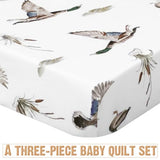 CroBlissful 3 Pieces Mallard Duck Nursery Crib Bedding Set for Girls Boys Mallard Duck Baby Standard Size Bedding Sets with Comforter Fitted Sheet Crib Skirt CroBlissful