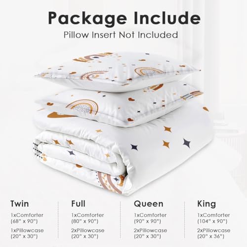 WeCozy Twin Size Comforter Set with Pillowcase, Cute Boho Rainbow Bohemian Nursery Soft 2 Pcs Bedding for Kids and Adults Bedroom Bed Decor WeCozy