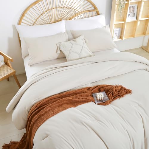 weigelia Beige Comforter Set Twin Boho Cream Twin Comforter with 1 Pillowcases - Soft Lightweight Cozy Bedding Set for All Season - Beige Comforter Twin Size for Women Teens Kids weigelia