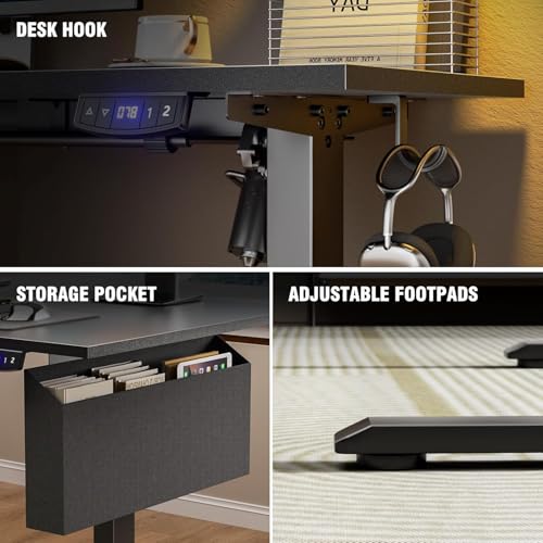 Korfile L Shaped Electric Standing Desk,63 Inch Adjustable Height Sit to Stand Corner Desk with Memory Presets, Reversible Computer Table for Home Office, Work and Study, Black Korfile