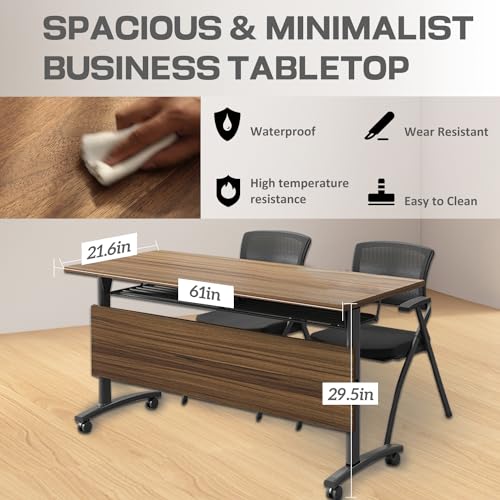 Folding Conference Table,Mobile Conference Room Tables Rolling Meeting Table with Caster Wheels,Flip Top Mobile Training Room Table,Foldable Rectangle Seminar Tables for Office,Classr (6pack, 61in) MSFDC