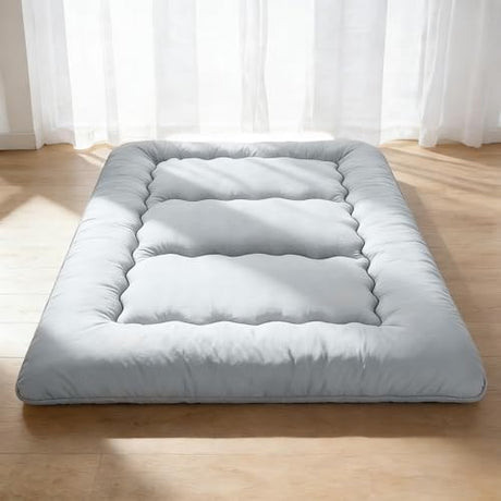 DUMOS Japanese Floor Mattress Twin Size 4-Inch, Futon Mattress Foldable with Removable Washable Cover, Portable Roll Up Tatami Mat for Kids Room, Dorm, Sleepovers and Solo Sleeper, Gray DUMOS