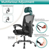 DUMOS Home Office Desk Chair with Footrest, High-Back Mesh Rolling Swivel Reclining Chairs with Wheels, Comfortable Headrest, Lumbar Support, Comfy Arms for Home, Office, Gaming, Student, Inky DUMOS