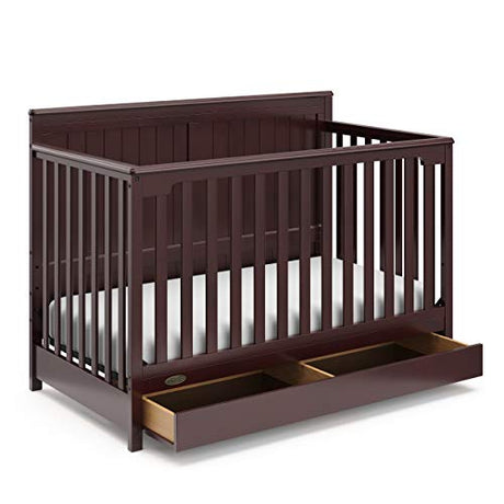Graco Hadley 5-in-1 Convertible Crib with Drawer (Espresso) – Crib with Drawer Combo, Includes Full-Size Nursery Storage Drawer, Converts from Baby Graco