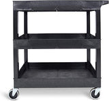 Stand Steady Tubstr 3 Shelf Utility Push Cart Supports Up to 300 lbs - Heavy-Duty Plastic Service Cart Great for Offices, Warehouse Storage, Garage Stand Steady