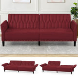 Lesofair 77” Velvet Sofa Bed with Adjustable Armrests and Backrests,Tufted Convertible Futon Couch with Nailhead Trim, Loveseat Modern Velvet Sleeper Sofa for Living Room,Bedroom,Office, Red Lesofair