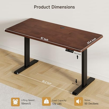 Onbrill Standing Desk, 47x23.6 Inches Whole-Piece Board Rectangle Stand Up Desk with Solid Wood Desktop and Memory Controller, Adjustable Height from 28-46 Inches for Home & Office, Black Walnut ONBRILL