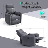 LINSY 360 Swivel Recliner Chair, Nursery Glider Rocking Chair with 2 Pillows, Corduroy Nursing Chair Comfy High Back Adult Rocker Recliner for Small Spaces, Nursery Bedroom Living Room (Gray)