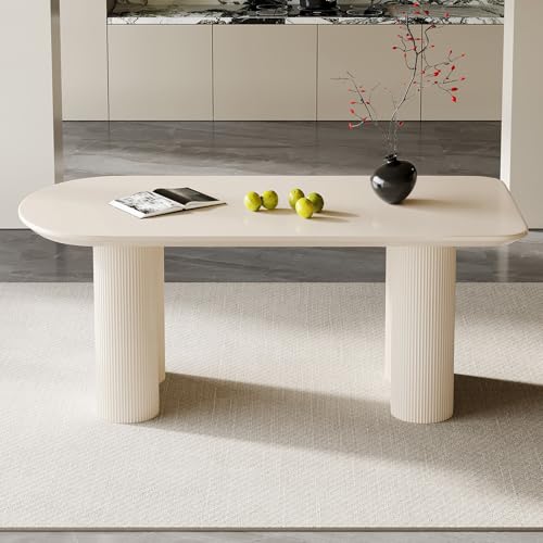 Miuuod 70.8" L Dining Table with Space Saving Apartment 4-8 People Mid-Century Sturdy Coffee Table Office Shop Kitchen Living Room Heavy Duty Cream White - WoodArtSupply