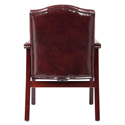 Oakestry Ivy League Executive Guest Chair in Burgundy Vinyl Wood Frame Office Visitor Chair with Mahogany Finish Comfortable Reception Seating for Office Lobby or Waiting Room Oakestry