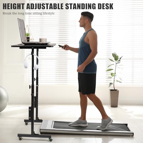 SIDUCAL Standing Desk Adjustable Height, Small Mobile Table with Wheels, Rolling Desk for Standing or Sitting, Portable Computer Desk for Walking Pad, Black SIDUCAL