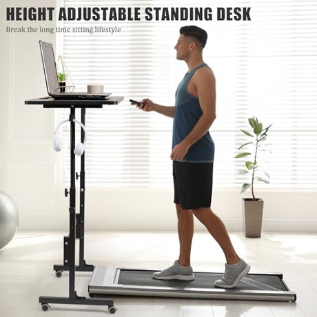 SIDUCAL Standing Desk Adjustable Height, Small Mobile Table with Wheels, Rolling Desk for Standing or Sitting, Portable Computer Desk for Walking Pad, Black SIDUCAL