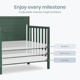 Dream On Me Bellport 4-in-1 Convertible Mini Baby Crib, Compact Design in Safari Green, GreenGuard Gold & BSA, Non-Toxic, Pinewood, Converts to Mini Daybed & Twin Bed, 1″ Mattress Pad