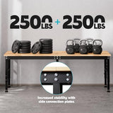 96'' Adjustable Workbench, 2500 LBS Load Capacity Heavy Duty Workstation with Power Outlets & Pegboard, Rubber Wood Top Worktable for Garage, Office,Workshop, Commercial Antifir