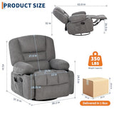 Massage Recliner Chair for Living Room, Chenille Rocker Recliner Chair for Adults with Vibration Massage and Heat, Adjustable Home Theater Seating for Living Room, Bedroom, 360° Swivel, Grey