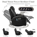 AHMED Dual Motor Power Swivel Rocker Recliner Chair with Massage & Heat, Electric Glider Rocking Chairs with Cup Holders,LED Lights, USB A/USB C Ports for Living Room, Nursery, Black