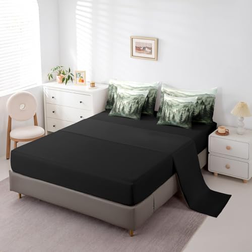 Erosebridal Smoky Mountain Bedding Set Full Nature Forest Green Comforter Set 7 Piece Rustic Woodland Botanical Pine Tree Bed in A Bag for Kids Adults Natural Jungle Plants Sheet Set with Comforter Erosebridal