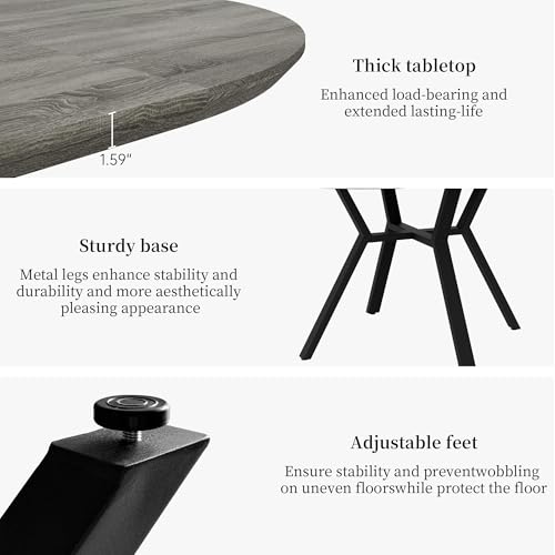 HIPIHOM Extendable Round Dining Table Set for 6 People, 43.3"-59.1" Extendable Kitchen Table with 6 Upholstered Chairs, Space Saving for Kitchen Dining Room (Grey Table+6 U-Shaped Black Chairs) HIPIHOM