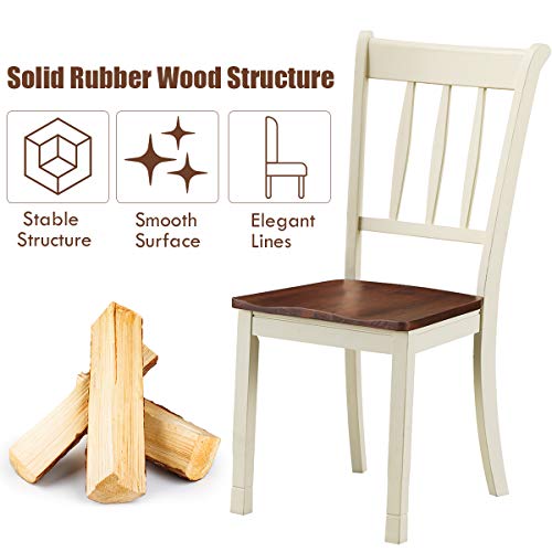 Giantex Wood Dining Chairs Set of 4, Solid Rubber Wood Armless Kitchen Chairs with Non-Slip Foot Pads, Easy to Assemble Dining Side Chair, Farmhouse
