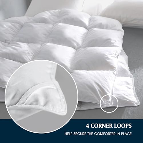 Serta Goose Feather Down Fiber Cotton Comforter King Size - 100% Cotton Duvet Insert - Hotel Luxury Hypoallergenic Bedding Comforter All Season Medium Warmth 106 x 90 Inch White Serta