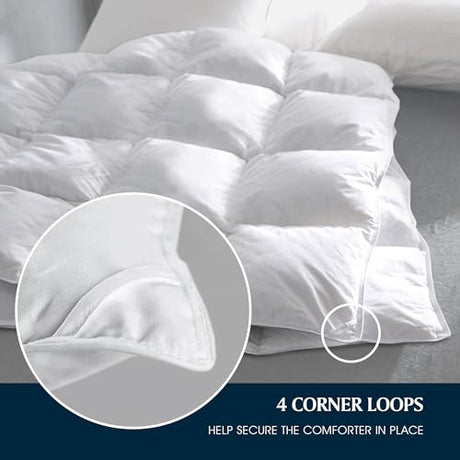 Serta Goose Feather Down Fiber Cotton Comforter Twin Size - 100% Cotton Duvet Insert - Hotel Luxury Hypoallergenic Bedding Comforter All Season Medium Warmth 68 x 90 Inch White Serta