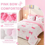 Wajade 7 Piece Pink Bow Bedding Set for Girls Kids Twin Size Comforter Set with Sheet and 2 Pillowcases 2 Pillow Shams Cute Girls Bed in a Bag as Birthday Choice Wajade