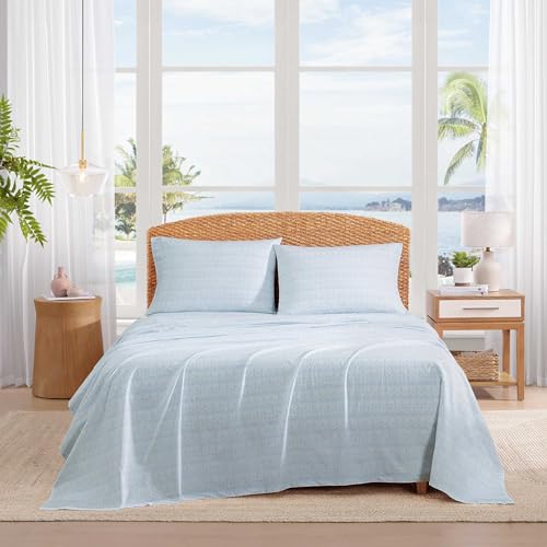 Tommy Bahama - King Size Sheet Set, 100% Cotton Percale Bedding with a Crisp & Cool Feel, Bed Sheets with Matching Fitted Sheet & Pillowcases (Palm Tree Ikat Blue) Tommy Bahama