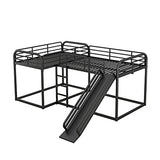L Shaped Bunk Beds Compatible with 4, Wooden Quad Bunk Bed with Slide, Full Over Full Bunk Bed with Twin Over Twin Bunk Bed Attached Compatible with Girls Boys, Gray Bedroom Bed Frame, WoodArtSupply
