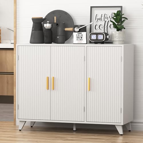 Vibe & Dine Accent Buffet Cabinet, Modern 3 Door Cabinet with Adjustable Shelves, Wooden Sideboard Coffee Bar Cabinet, Entryway Credenza Storage Cabinet for Living Room Hallway - WoodArtSupply