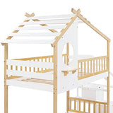 Harper & Bright Designs Twin Over Twin Bunk Bed with Stairs, Stairway House Bunk Bed Frame with Storage and Guard Rail for Kids Girls Boys (Natural and White) Harper & Bright Designs