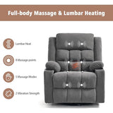 Ketaiyou Swivel Rocker Recliner Chair for Adults with Massage and Heat, Cup Holders and Side Pockets, Glider Rocking Reclining Single Sofa Chair for Living Room(DK Grey)