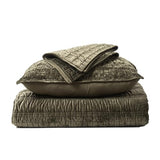 EVERGRACE Luxury Ruched Velvet Quilt King Size, Ultra Soft Bedspread Coverlet Set, Lightweight Velvet Comforter, Quilted Bedding Cover with 2 Matching Shams for All Season, Olive Green EVERGRACE