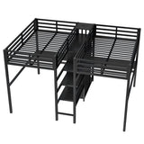 Harper & Bright Designs Double Loft Bed Twin Size with Desk and Wardrobe for 2, Heavy Duty Metal Loft Bed Frame with Storage Shelf and Electrical Outlet, Black Harper & Bright Designs