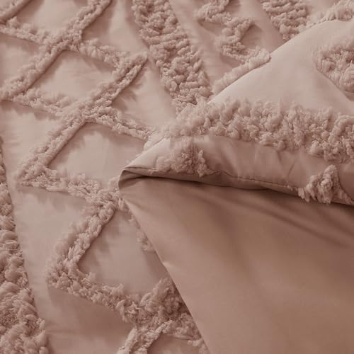 WRENSONGE Full Size Comforter Set with Sheets - 7 Pieces Rusty Pink Tufted Bed in a Bag Full Shabby Chic Bedding Sets with 1 Comforter, 2 Sheets, 2 Pillowcases & 2 Shams WRENSONGE