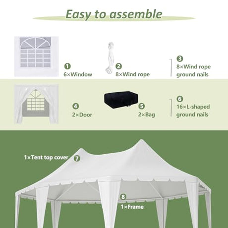 Outdoor Party Tent 20 X 15 FT White Party Tents for Parties with 2 Doors and 6 Removable Sidewalls Wedding Tents Double Pointed Top Design Heavy Duty Canopy for Weddings Backyard Events RocVanc