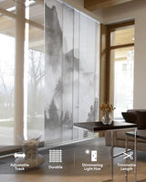 GoDear Design Deluxe Sheer Adjustable Sliding Panel Track Blind 45.8"- 86" W x 96" H, Extendable Track, Shimmering Natural Woven Fabric, Landscape Ink Wash Painting, Digital Art Prints, Shangri-La GoDear Design