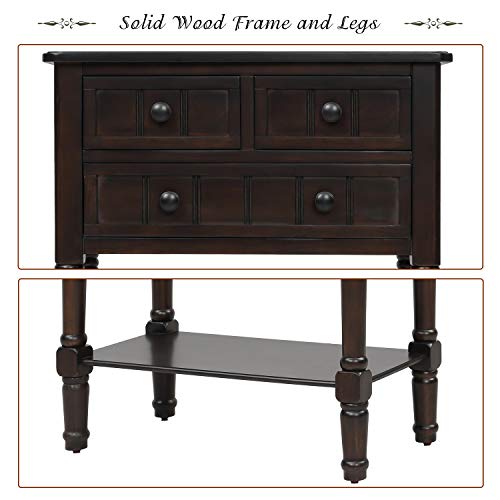 Knocbel Slim Antique Entry Console Table with Drawers & Bottom Open Shelf, Solid Wood Sofa Couch Table for Entryway Hallway Living Room (Espresso) Knocbel