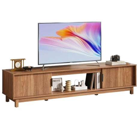 DUMOS 70" Mid Century Modern TV Stand, Mocha Brown Wood Entertainment Center with Storage Cabinets, Media Console Table with Straight Legs & Cable Management for Living Room, Bedroom, Office DUMOS