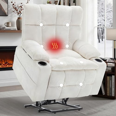 Korser Oversized Dual Motor Power Lift Recliner Chair for Elderly with Massage & Heat, Extra Wide Lift Chair with Adjustable Headrest, Electric Recliner with Storebox, Cupholder, USB, Type C, Beige