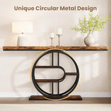 55" Industrial Narrow Entryway Table with 5-Tier Storage - Heavy-Duty o-Shaped Metal Frame Console Table for Hallway, Living Room & Couch Behind, Space-Saving Long Entrance Table for Small Spaces IDEALHOUSE