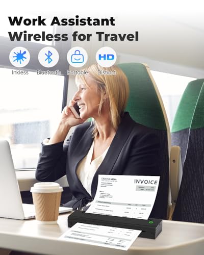 NDYIN Portable Printer Wireless for Travel, D80 Thermal Printer, Inkless Printers, Compatible with iOS, Android, Laptop, Supports 8.5" x 11" US Letter & A4 & A5 for Home Use, Office, Vehicles, Black NDYIN