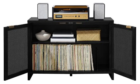 Crosley Furniture Kenji Media Console, Record Player Stand with Vinyl Storage, Modern Home Organizer, Black Crosley Furniture